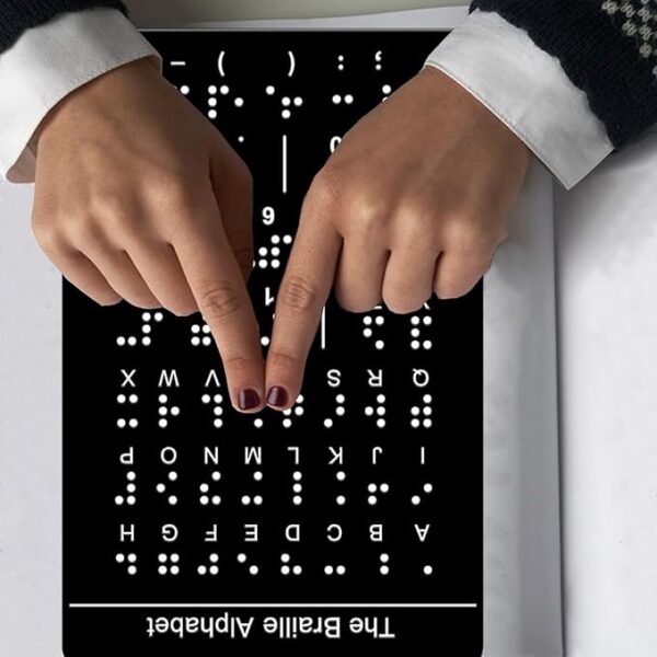 Braille Alphabet Board,Braille English Alphabet with Raised Dots, Numbers & Punctuation Braille Learning for Beginners, Braille Teaching Aid for Blind Children, Adults-7.5 x 5 inches-Black - Image 4