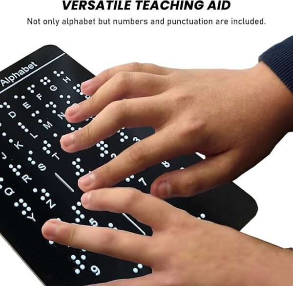 Braille Alphabet Board,Braille English Alphabet with Raised Dots, Numbers & Punctuation Braille Learning for Beginners, Braille Teaching Aid for Blind Children, Adults-7.5 x 5 inches-Black - Image 2