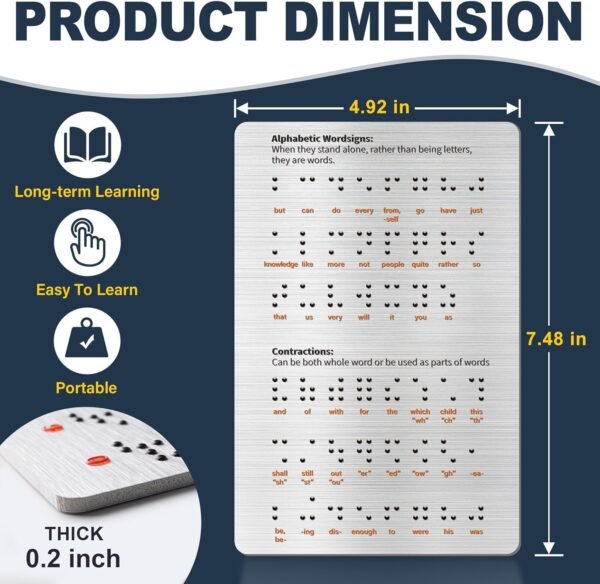 Braille Alphabet & Words Board with Sturdy Raised Dots, Braille Learning Tool for Braille Beginners - Image 5