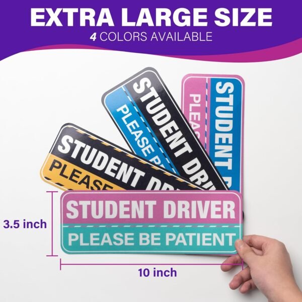 Reflective Student Driver Car Magnets, 4 Pack Please Be Patient New Driver Signs for Vehicles, Removable Novice Rookie Safety Attention Sign, Fade-Resistance, Gift for Girls 10" x 3.5" - Image 2