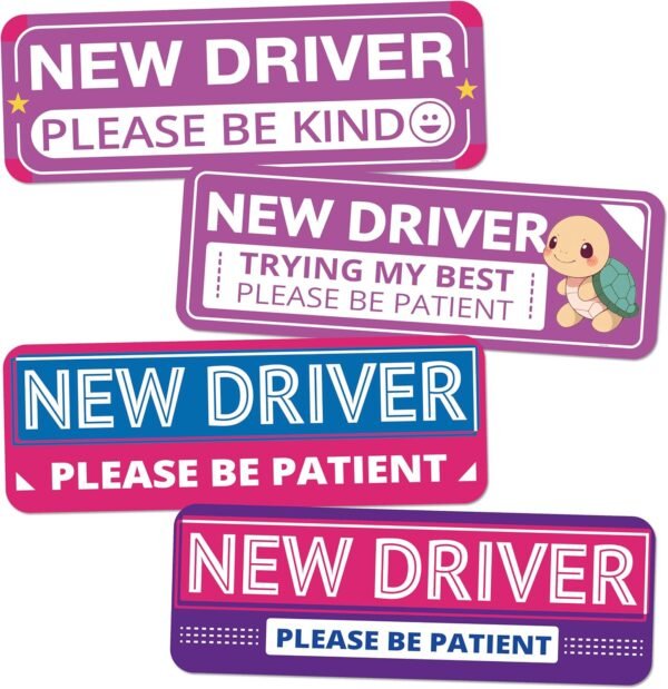 Reflective Student Driver Car Magnets, 4 Pack Please Be Patient New Driver Signs for Vehicles, Removable Novice Rookie Safety Attention Sign, Fade-Resistance, Gift for Girls 10" x 3.5"