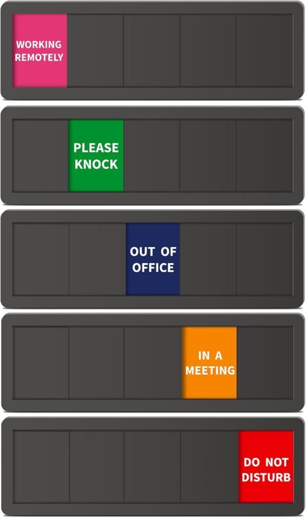 Office Door Signs 5 Options Do Not Disturb, Please Knock, In A Meeting, Out Of Office, Working Remotely Privacy Office Slider Sign for Meeting & Conference Room Black