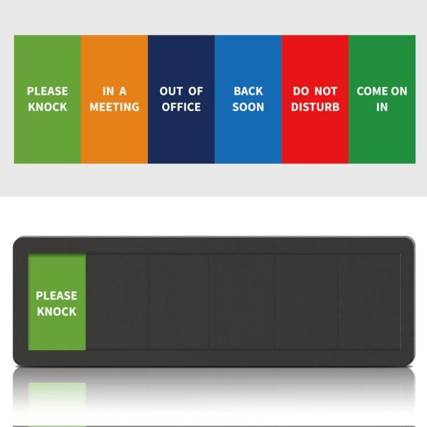 Office Door Signs- 6 Options Out Of Office Sign for Door,Do Not Disturb, In A Meeting,Please Knock, Come On In,Back Soon, Privacy Office Door Slider Sign for Meeting & Conference Room Black