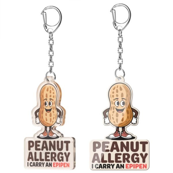 Allergy Keychain Set for Kids – 2-Pack Medical Alert Keychains with Epipen & Inhaler Inside Tags, Asthmatic, Fish, Milk, Nut, Peanut Variants