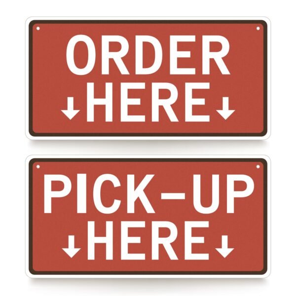 Order Here Sign, 2 pk Hanging Order Here Pick Up Here Signs, Double-Sided Acrylic Restaurant Signs for Business, Restaurants, Cafes & Bars, 11.9‘’x5.9‘’, Red