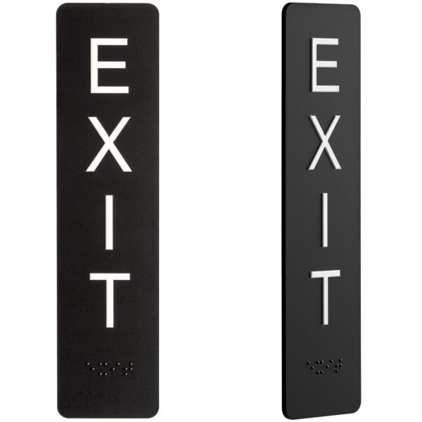 Exit Sign with Braille, ADA Compliant Emergency Exit Signs for Office Room, Indoor and Outdoor Exit Stickers Easy Installation, Black Exit Sign Vertical