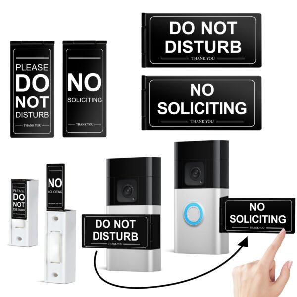 Metal Doorbell Cover No Soliciting Sign for House - Do Not Disturb Door bell Cover Stainless Steel, Easy Installation, Magnetic, Fits Most Doorbells