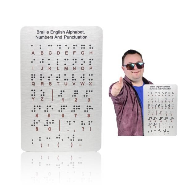 Braille for Beginners Alphabet Board with Raised Dots Learning Cards for Kids Blind Children Display Board, Braille Letter Stickers Books Keyboard Teaching Aid Education Gift (7.25 * 4.7 Inches)