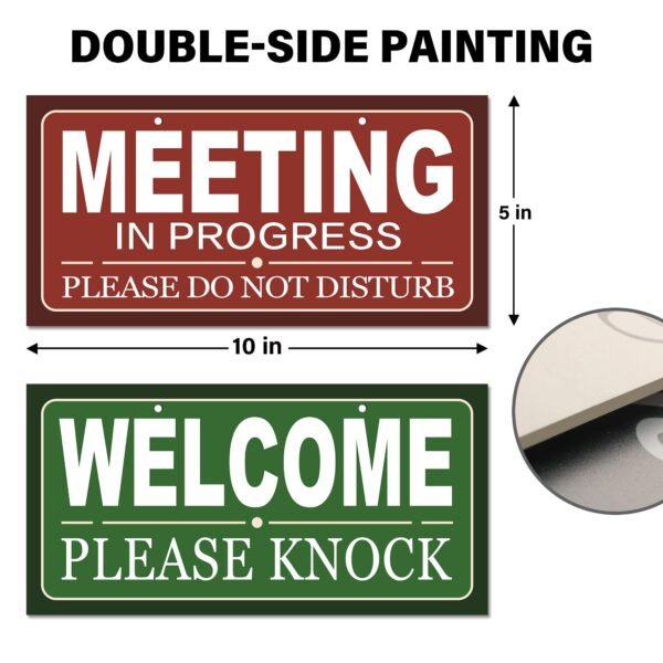 Double-Sided Office Door Hanger Sign, Acrylic Welcome Please Come In, Meeting In Progress Please Do Not Disturb, Red/Green and Wood Grain Options - Image 2