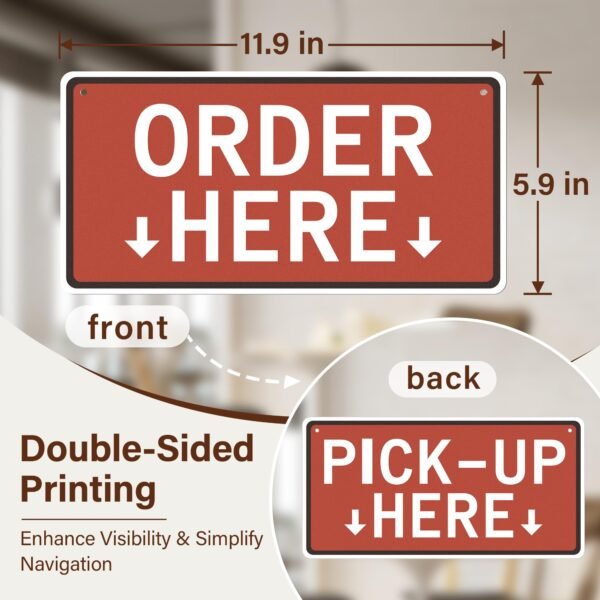 Order Here Sign, 2 pk Hanging Order Here Pick Up Here Signs, Double-Sided Acrylic Restaurant Signs for Business, Restaurants, Cafes & Bars, 11.9‘’x5.9‘’, Red - Image 2