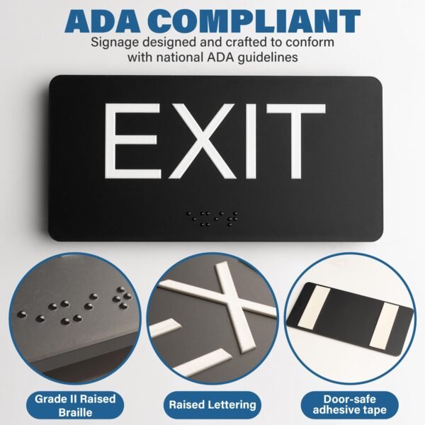 Exit Sign with Braille, ADA Compliant Emergency Exit Signs for Office Room, Indoor and Outdoor Exit Stickers Easy Installation, Black Exit Sign Vertical - Image 3