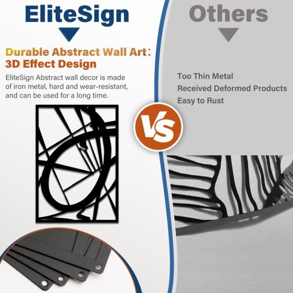 4 Pack Black Abstract Metal Wall Art – 17 x 11 in Minimalist 3D Line Art Wall Decor, Large Textured Metal Wall Sculptures for Living Room, Bedroom, Bathroom, Office, Black Art Wall Decor Moving Gifts - Image 3