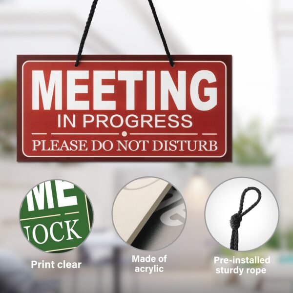 Double-Sided Office Door Hanger Sign, Acrylic Welcome Please Come In, Meeting In Progress Please Do Not Disturb, Red/Green and Wood Grain Options - Image 4