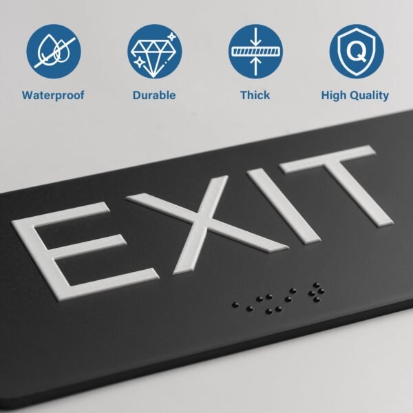 Exit Sign with Braille, ADA Compliant Emergency Exit Signs for Office Room, Indoor and Outdoor Exit Stickers Easy Installation, Black Exit Sign Vertical - Image 4