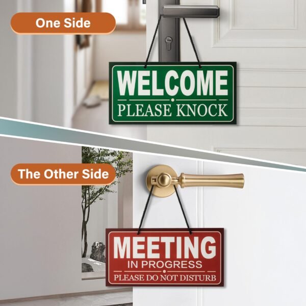 Double-Sided Office Door Hanger Sign, Acrylic Welcome Please Come In, Meeting In Progress Please Do Not Disturb, Red/Green and Wood Grain Options - Image 5