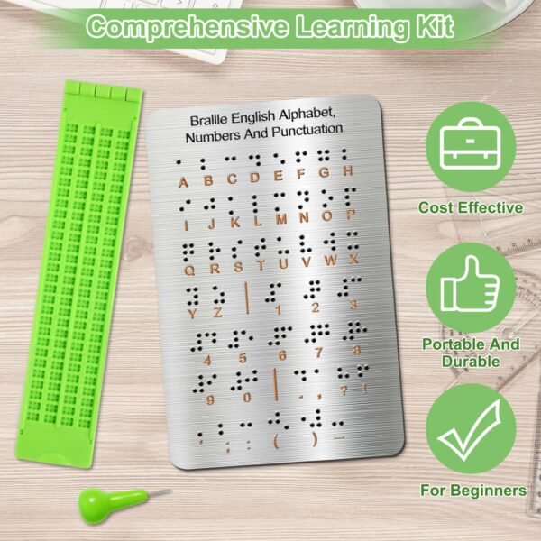 Braille Alphabet Board Writing Kits with Braille Blate and Stylus,Braille Learning kit,Braille Learning for Beginners,Blind Children, Adults,Education Gifts - Image 5