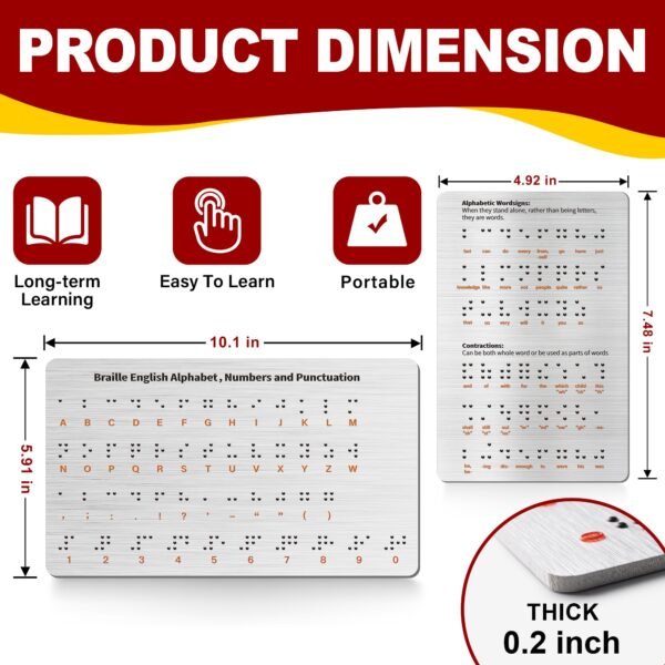 2PK Braille Alphabet Board - Raised Dots for Braille Beginners, Sturdy Aluminum Braille Learning Tool with Letters, Numbers & Contractions (Patent Pending) - Image 6