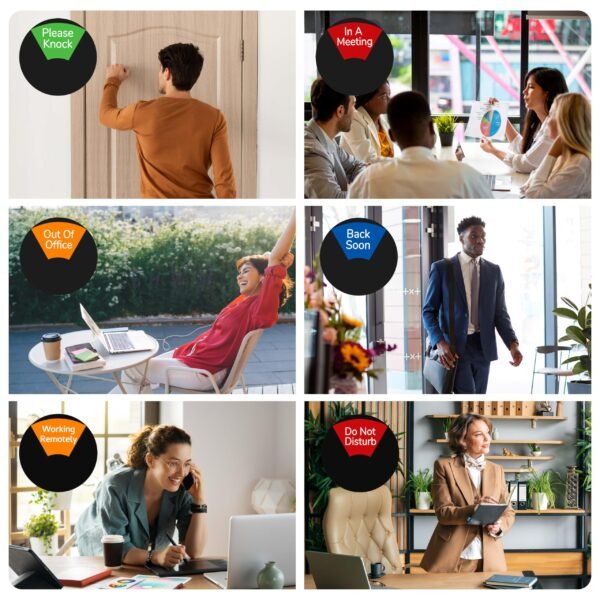 Office Door Sign Do Not Disturb, 6 Options Privacy Wheel Sign with Color Notes, In a Meeting, Working Remotely, Out of Office, Back Soon, Please Knock, Business Status Indicator, 6 inch Black - Image 6