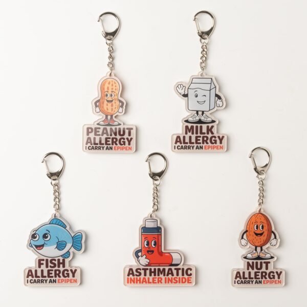 Allergy Keychain Set for Kids – 2-Pack Medical Alert Keychains with Epipen & Inhaler Inside Tags, Asthmatic, Fish, Milk, Nut, Peanut Variants - Image 6