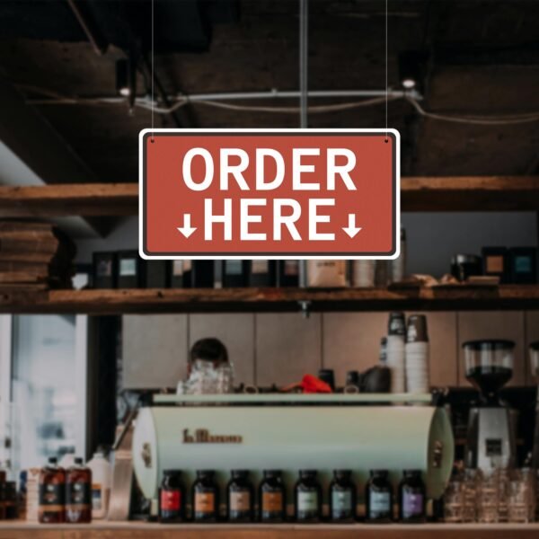 Order Here Sign, 2 pk Hanging Order Here Pick Up Here Signs, Double-Sided Acrylic Restaurant Signs for Business, Restaurants, Cafes & Bars, 11.9‘’x5.9‘’, Red - Image 6