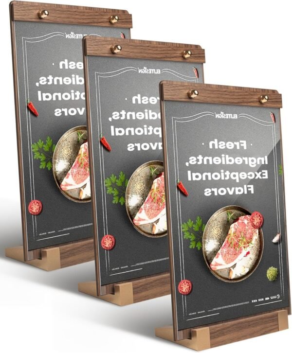 3Pack Acrylic Sign Holders 8.5 x 11 with Walnut Wood Base, Tabletop Clear Commercial Display Stand for Menu, Poster, Flyer, Table Paper Frame for Restaurant/Office/Coffee Shop Store Bar/Wedding/Hotel