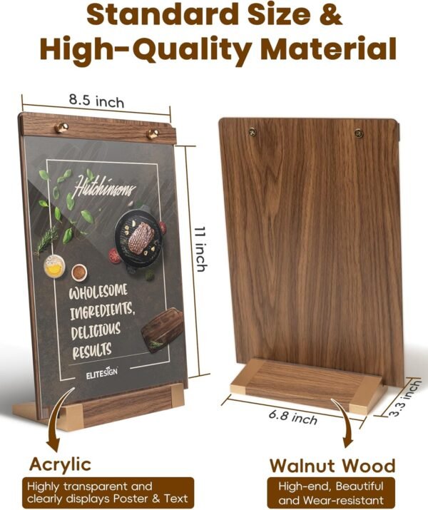 3Pack Acrylic Sign Holders 8.5 x 11 with Walnut Wood Base, Tabletop Clear Commercial Display Stand for Menu, Poster, Flyer, Table Paper Frame for Restaurant/Office/Coffee Shop Store Bar/Wedding/Hotel - Image 3